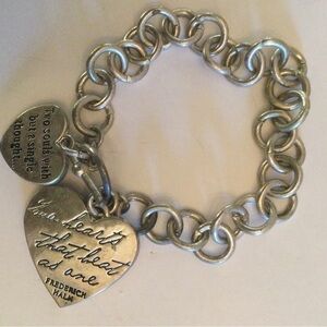 Heart Silver Color Toggle Closure Two Hearts That Beat As One 8”Bracelet Nice